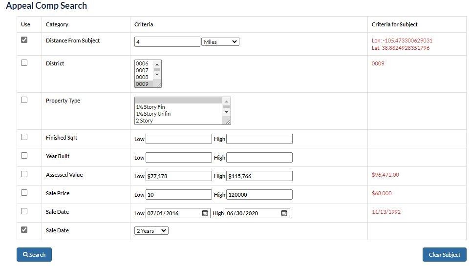 Assessor Appeal Comp Search